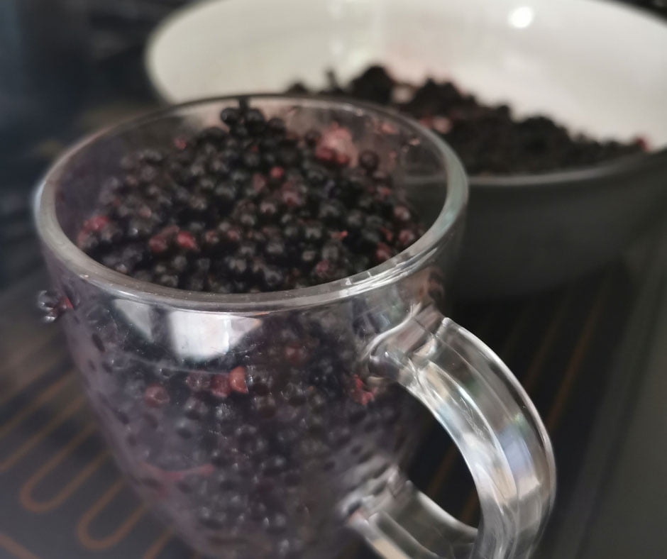 Elderberries being prepared